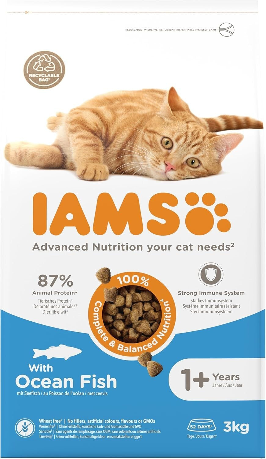 IAMS Complete Dry Cat Food for Adult Cats (1+ Years) with Ocean Fish, 3 kg