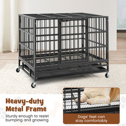 Foldable Metal Dog Cage with Double Doors and Wheels - 96/120 cm