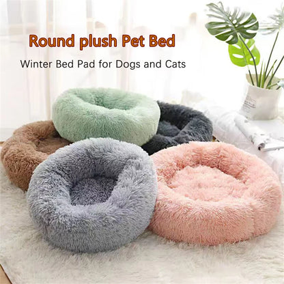 Premium Plush Faux Fur Donut Bed for Cats and Small to Medium Dogs - Comfortable, Washable, and Warm