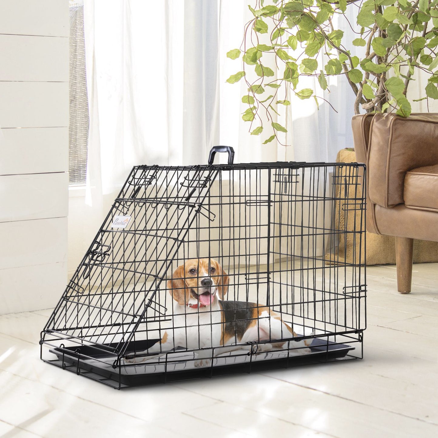 Metal Folding Dog Crate with Removable Tray - 78 x 47 x 55 cm