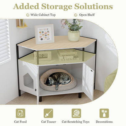 Corner Cat Litter Box Enclosure with Integrated Open Shelf
