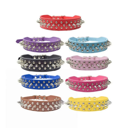 Adjustable PU Leather Punk Rivet Dog Collar for Small Dogs and Cats