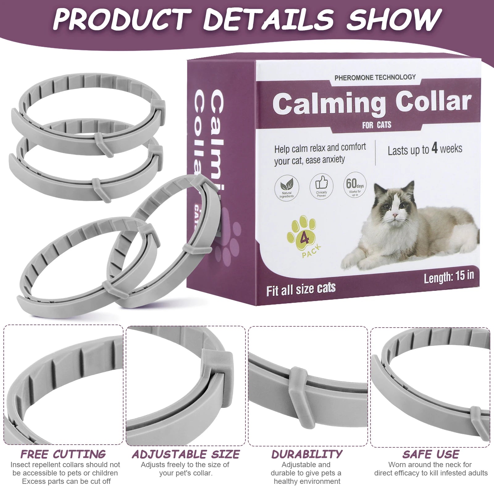 Transform Your Pet's Anxiety with Our Adjustable Calming Collar - Soothing Pheromone Relief for Cats and Dogs