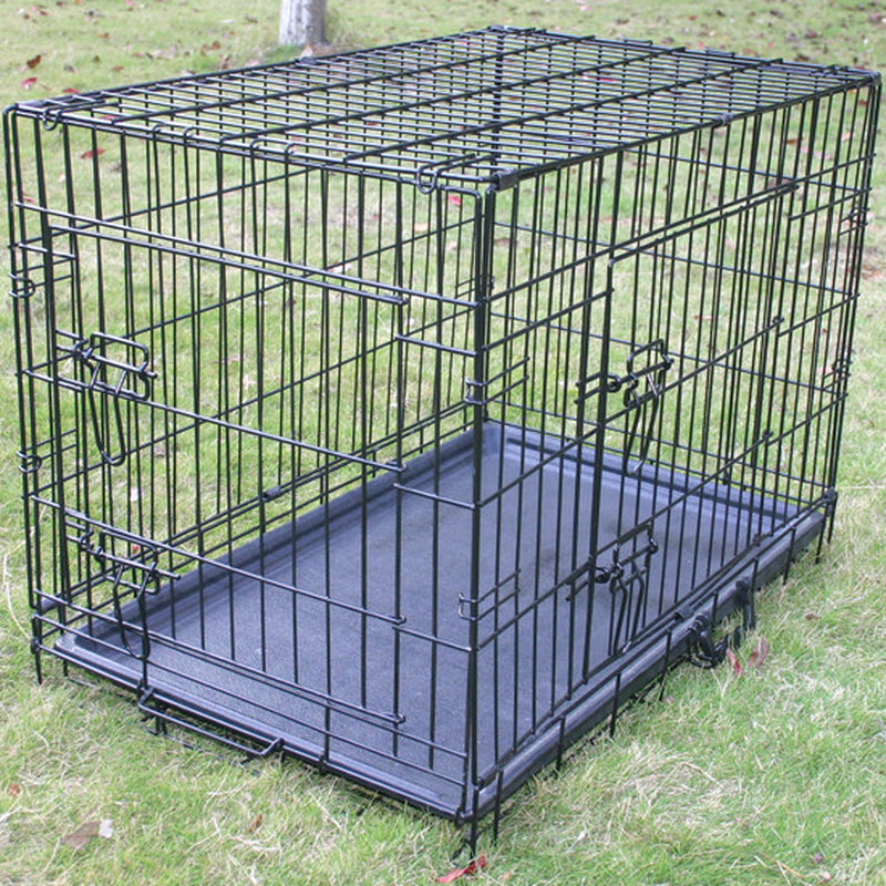 Metal Dog Crate and Carrier with Folding Design and Feeding Bowls for Training and Travel