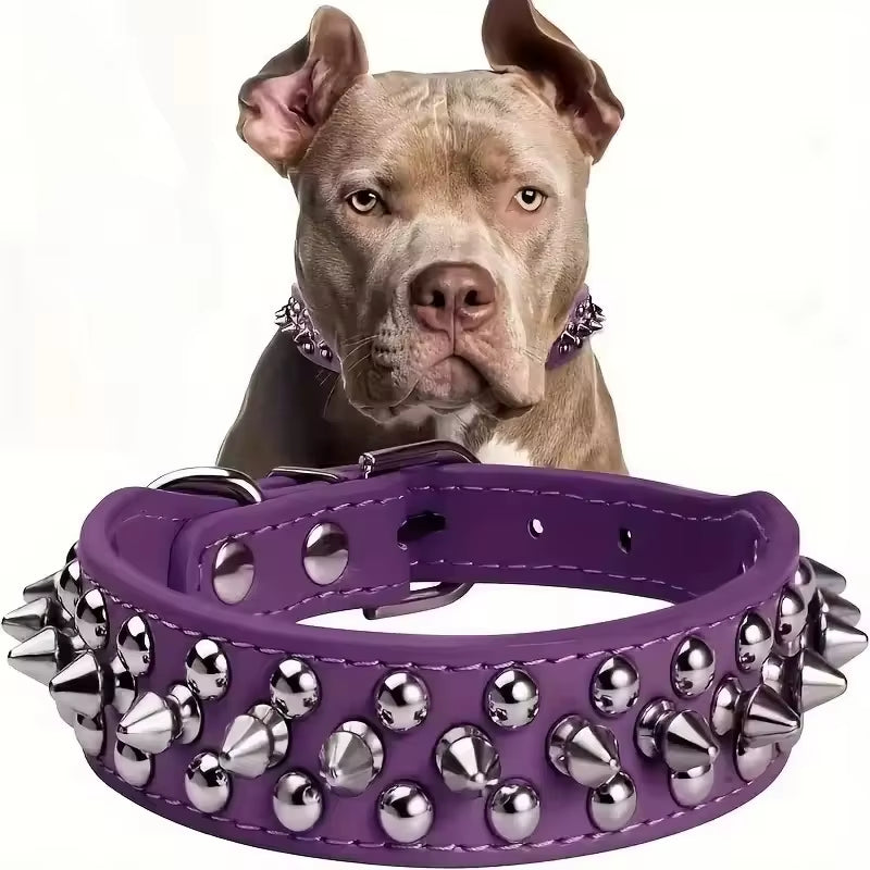 Adjustable PU Leather Punk Rivet Dog Collar for Small Dogs and Cats