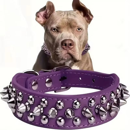 Adjustable PU Leather Punk Rivet Dog Collar for Small Dogs and Cats
