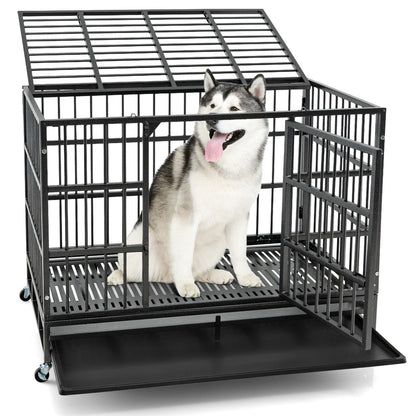 Foldable Metal Dog Cage with Double Doors and Wheels - 96/120 cm