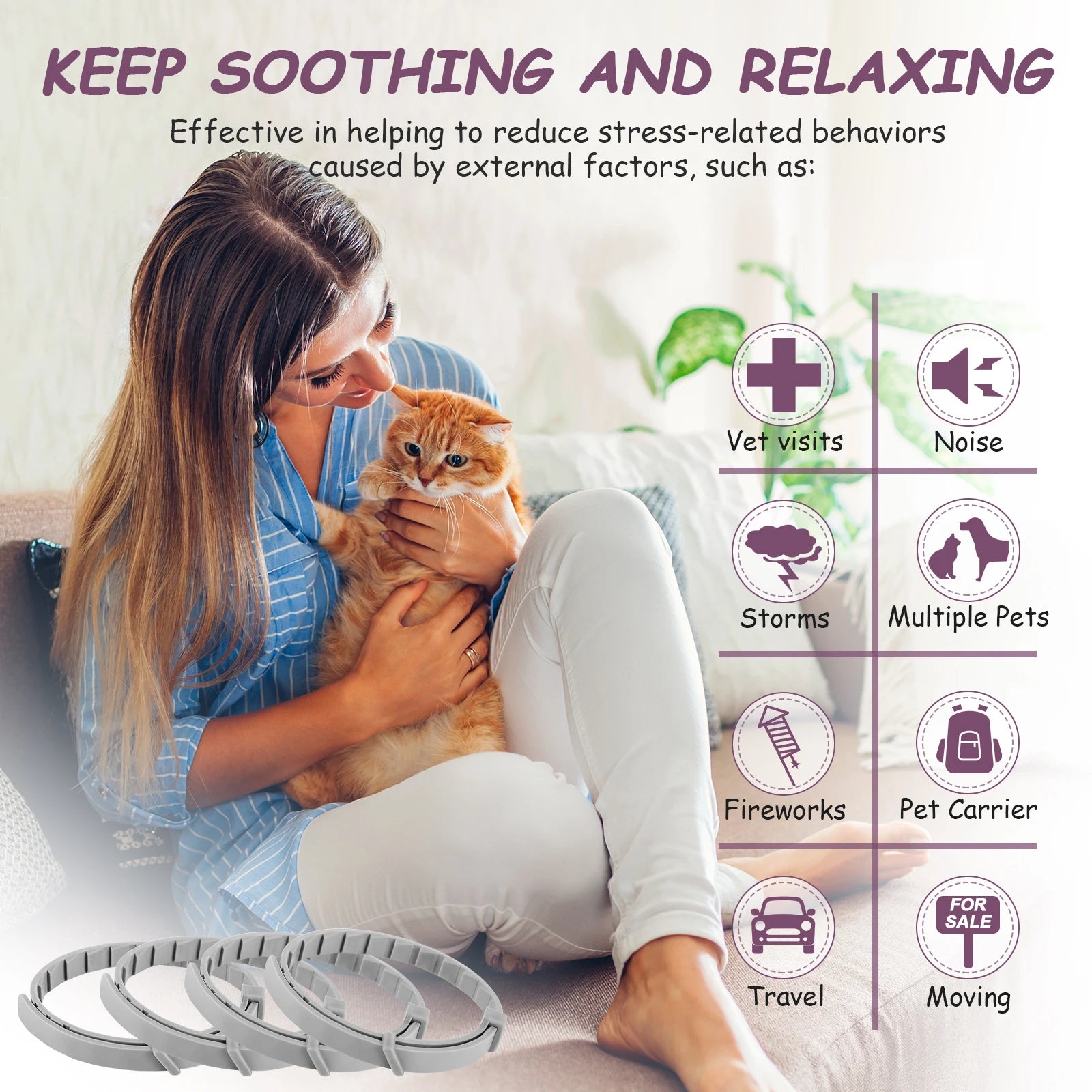 Transform Your Pet's Anxiety with Our Adjustable Calming Collar - Soothing Pheromone Relief for Cats and Dogs
