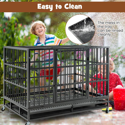 Foldable Metal Dog Cage with Double Doors and Wheels - 96/120 cm