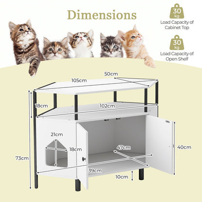 Corner Cat Litter Box Enclosure with Integrated Open Shelf