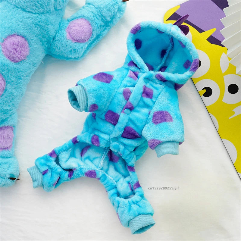Thickened Warm Blue Dinosaur Hooded Coat for Small to Medium Dogs - Autumn and Winter Pet Apparel