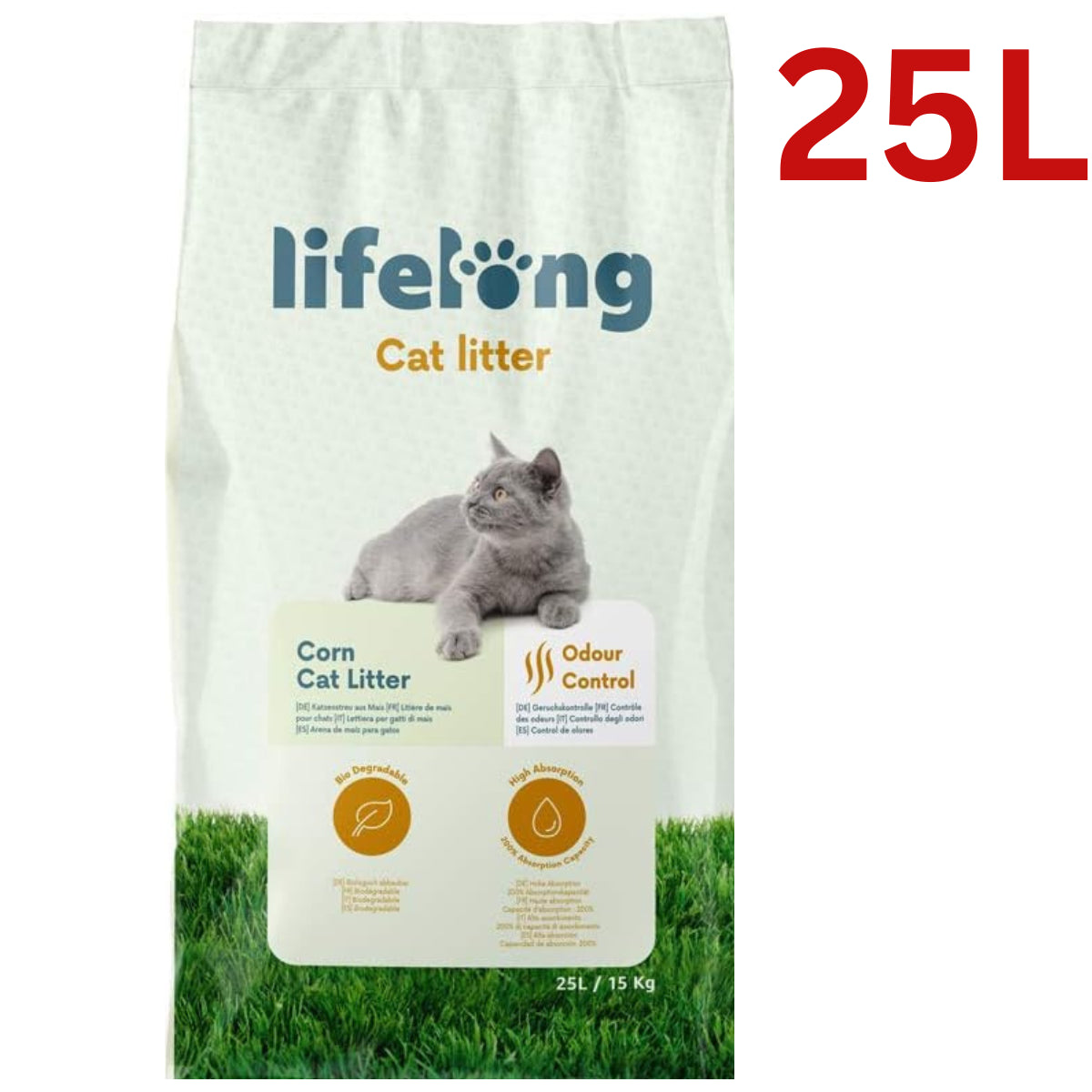 Lifelong Natural Clumping Corn Cat Litter 10L-25L - Highly Absorbent, Made in the UK