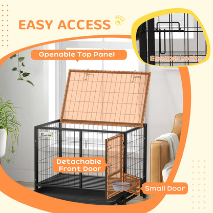 Pawhut 36-Inch Heavy-Duty Dog Crate with Wheels, Bowl Holder, and Removable Tray