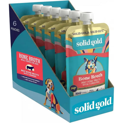 Solid Gold Nutrient-Rich Bone Broth Topper for Dogs with Turmeric - 6 Pouches - Made in the USA