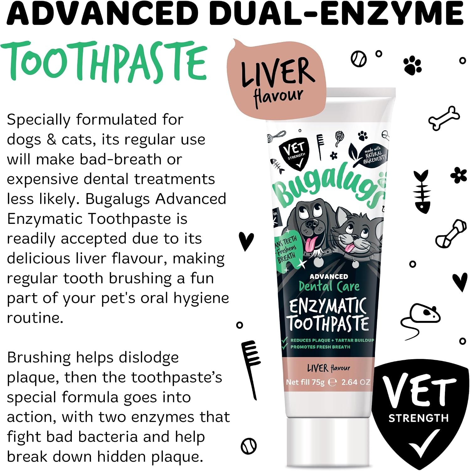 Dental Enzymatic Dog Toothpaste & Cat Toothpaste for Dog Teeth Cleaning, Dog Breath Freshener, Dog Plaque Remover & Tartar for Pets Use with Our Dog Toothbrush & Cat Toothbrush (Liver 75G)