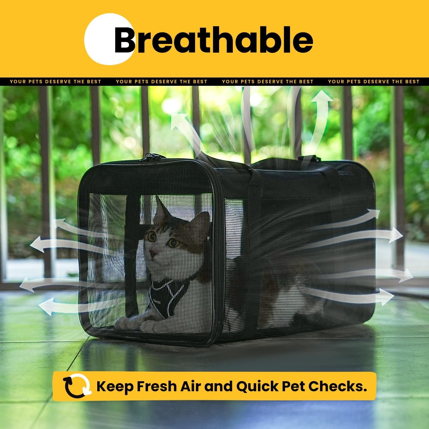 Soft-Sided Cat Carrier Bag - Airline Approved Pet Transport for Small to Medium Cats and Puppies up to 15 lbs, Featuring 4-Sided Mesh and Collapsible Design