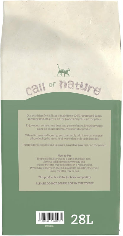 Recycled Paper Cat Litter Pellets - Biodegradable, Odour Control, Dust Free, Non Clumping - 28 Litre