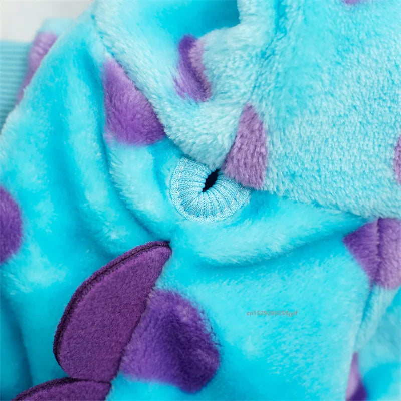 Thickened Warm Blue Dinosaur Hooded Coat for Small to Medium Dogs - Autumn and Winter Pet Apparel