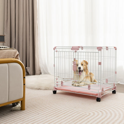 Folding Dog Kennel with Dual Locking Doors and Mobility Wheels