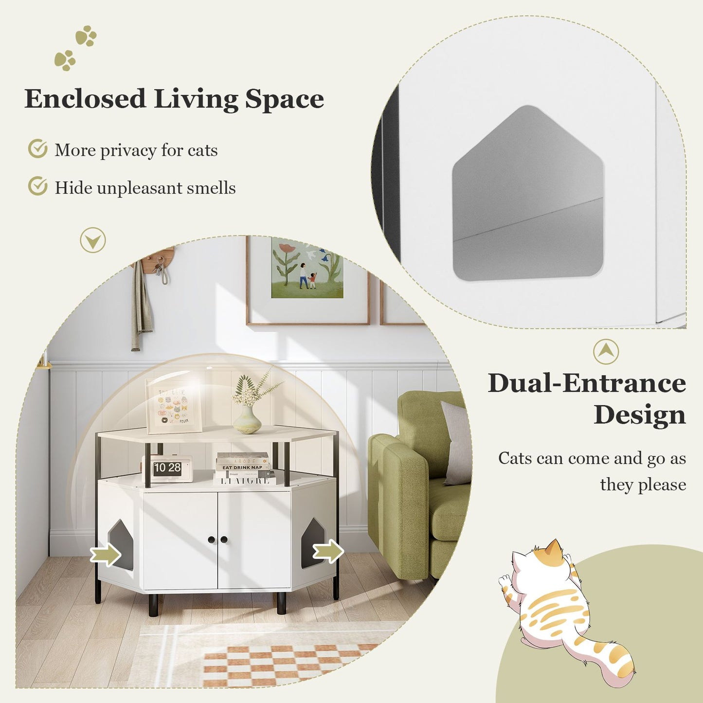 Corner Cat Litter Box Enclosure with Integrated Open Shelf