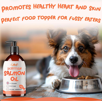 Salmon Oil for Dogs and Cats | Premium 100% Natural Food Topper Fish Oil for Dogs and Cats | Enhances Coat Shine, Joint & Brain Health, Itchy or Dry Skin, and Dandruff Hair Treatment 500Ml