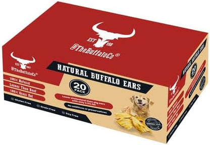 Buffalo Ears for Dogs 20 Pack | Natural Grass-Fed Dog Treats | Ultra Lean 2.5% Fat Dog Chews | Grain Free & Gluten Free | Long Lasting Dental Chew