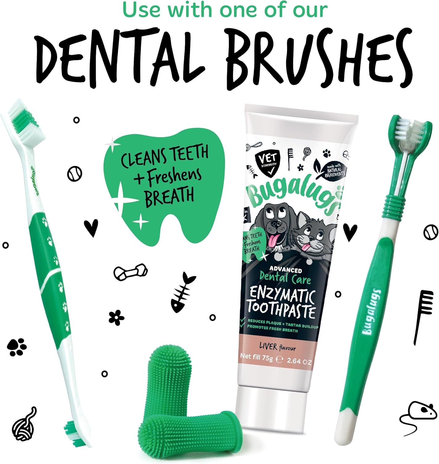 Dental Enzymatic Dog Toothpaste & Cat Toothpaste for Dog Teeth Cleaning, Dog Breath Freshener, Dog Plaque Remover & Tartar for Pets Use with Our Dog Toothbrush & Cat Toothbrush (Liver 75G)