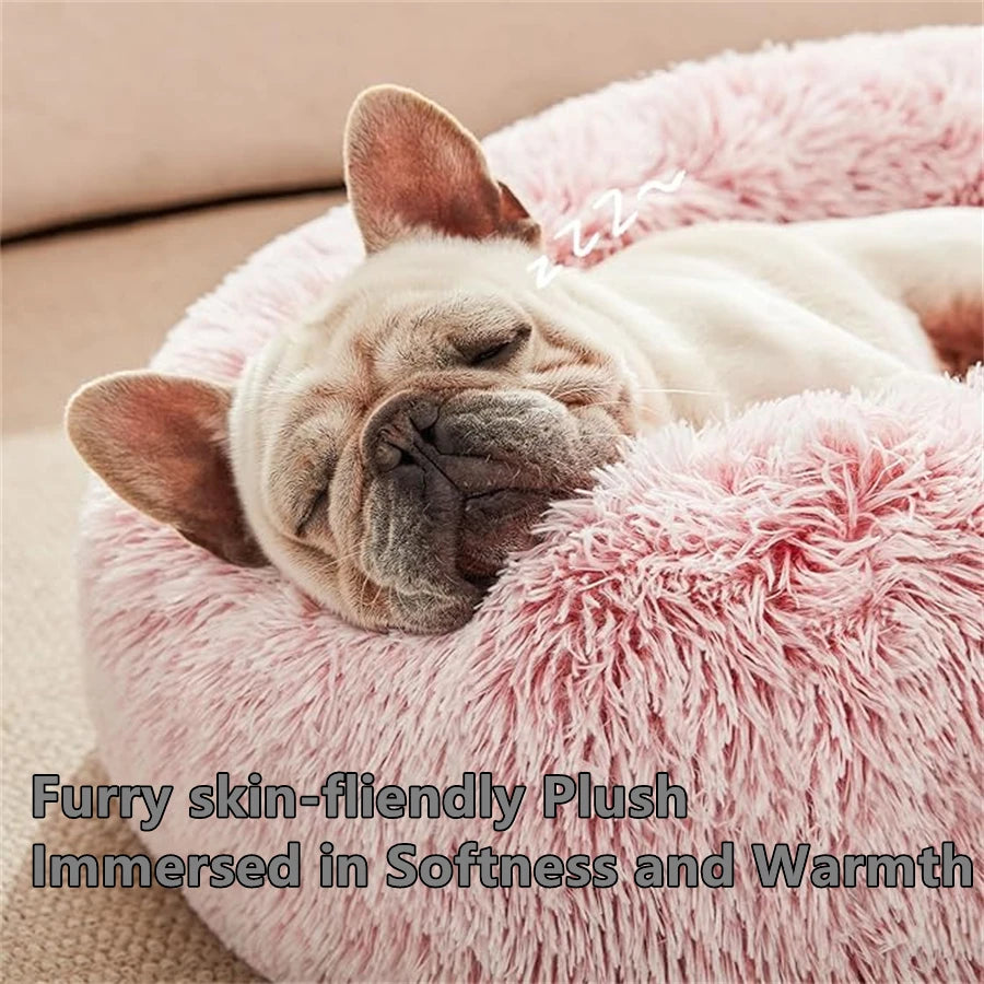 Premium Plush Faux Fur Donut Bed for Cats and Small to Medium Dogs - Comfortable, Washable, and Warm
