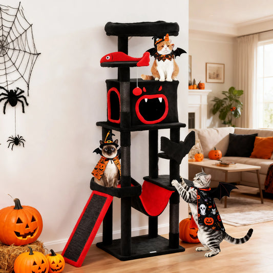 Gothic Cat Tree with Coffin Bed, 152cm - We Wuv Pets