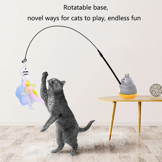Long Pole Feather Wand Toy, Rotating Steel Wire - We Wuv Pets