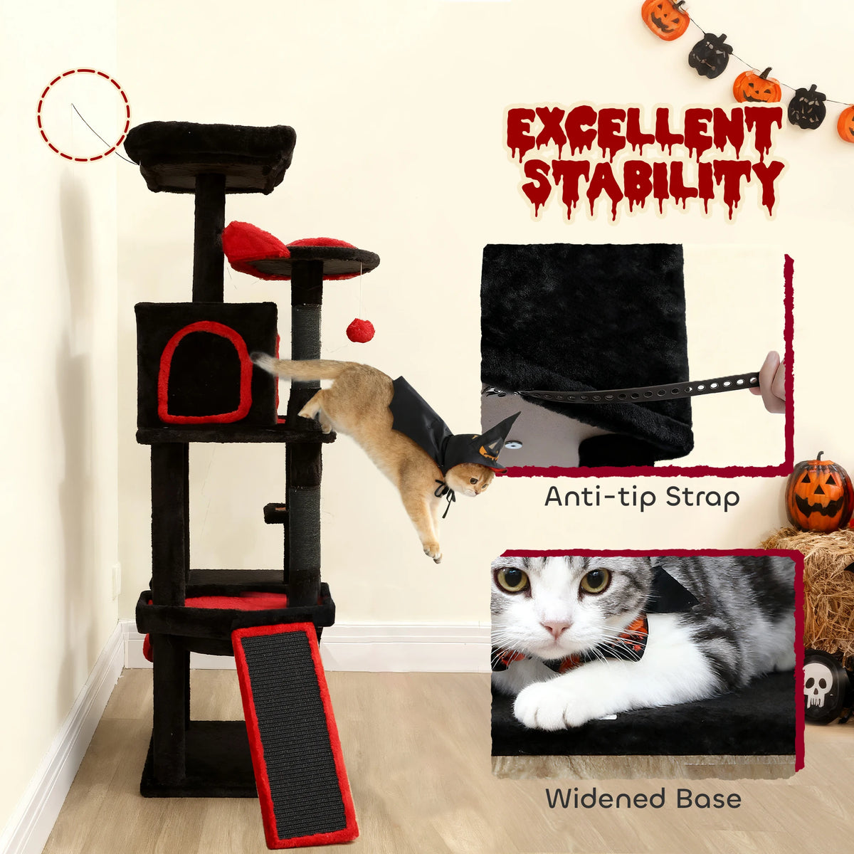 Gothic Cat Tree with Coffin Bed, 152cm - We Wuv Pets