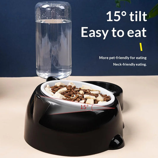 Tilted Pet Slow Feeder Bowl & Water Dispenser - We Wuv Pets