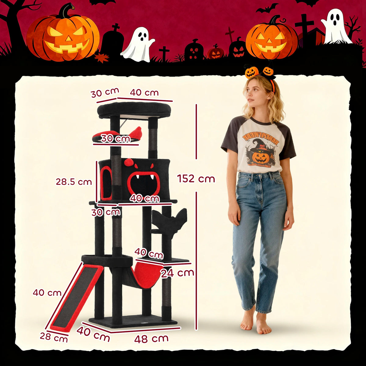 Gothic Cat Tree with Coffin Bed, 152cm - We Wuv Pets