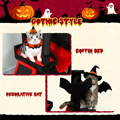 Gothic Cat Tree with Coffin Bed, 152cm - We Wuv Pets