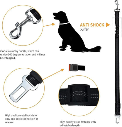 High-Quality Adjustable Dog Car Safety Belt with Damping Feature and Reflective Line, Suitable for All Dog Sizes
