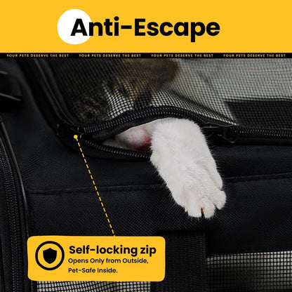 Soft-Sided Cat Carrier Bag - Airline Approved Pet Transport for Small to Medium Cats and Puppies up to 15 lbs, Featuring 4-Sided Mesh and Collapsible Design