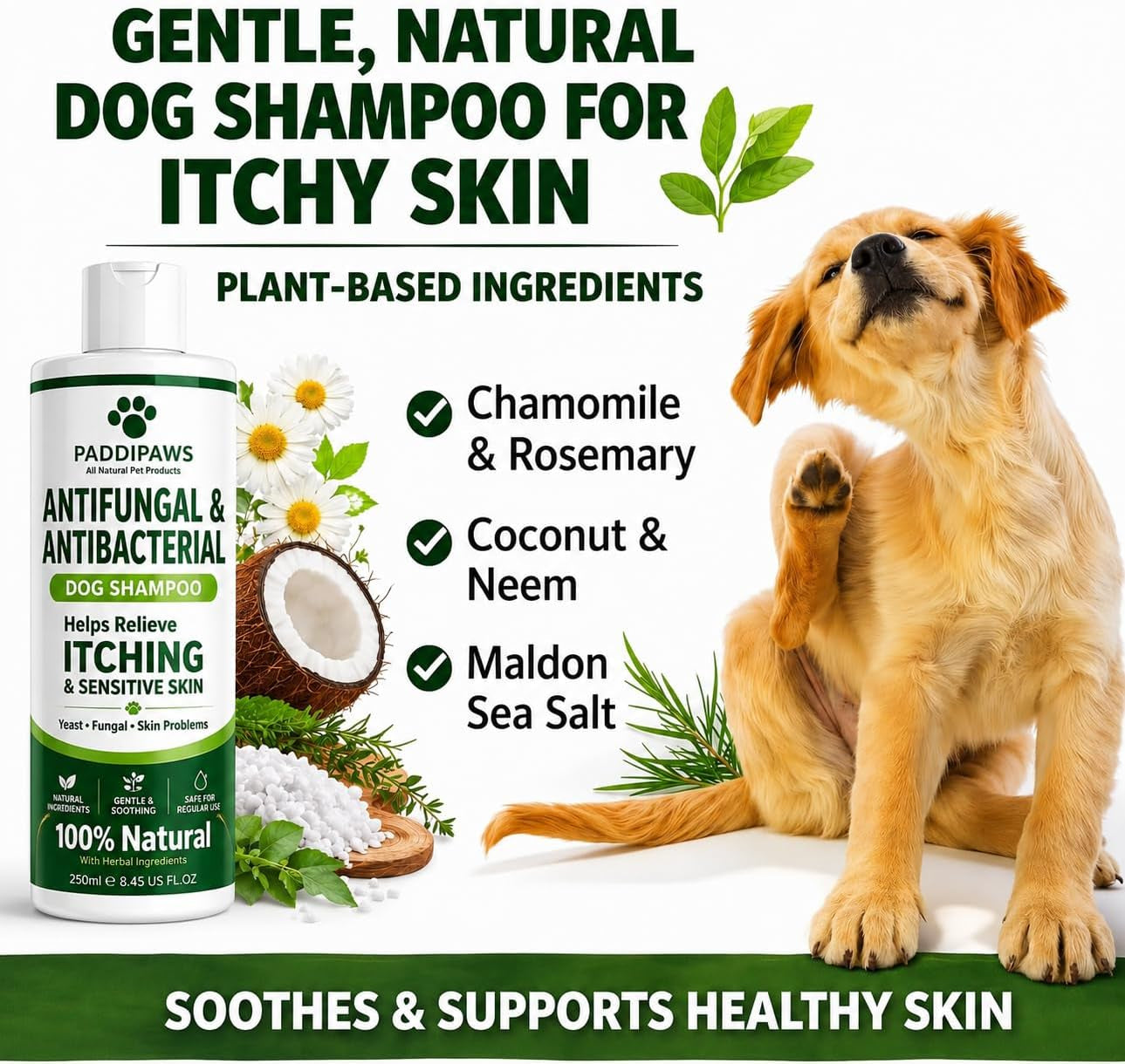 Itchy Dog Shampoo – Antifungal & Antibacterial Dog Shampoo for Sensitive Skin, Helps Relieve Itching, Yeast & Skin Irritation, Natural Dog Shampoo 250Ml