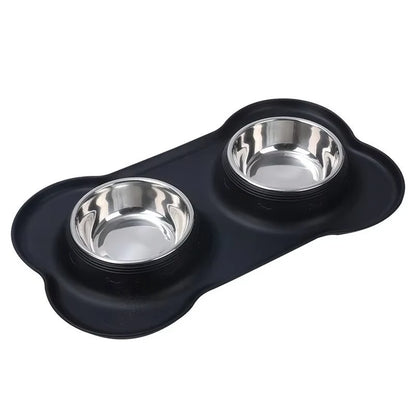 Stainless Steel Slow Feeder Dog Bowl Set with Waterproof Silicone Mat - Non-Slip Feeding Station for All Breed Sizes