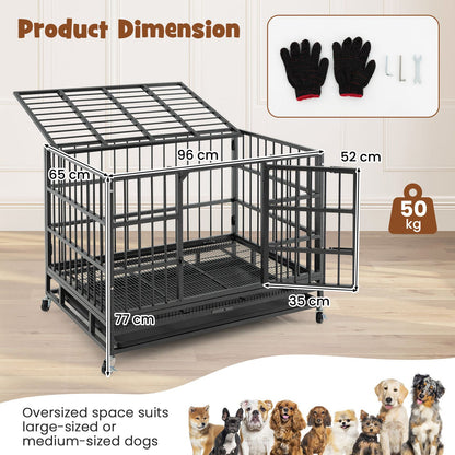 Foldable Metal Dog Cage with Double Doors and Wheels - 96/120 cm