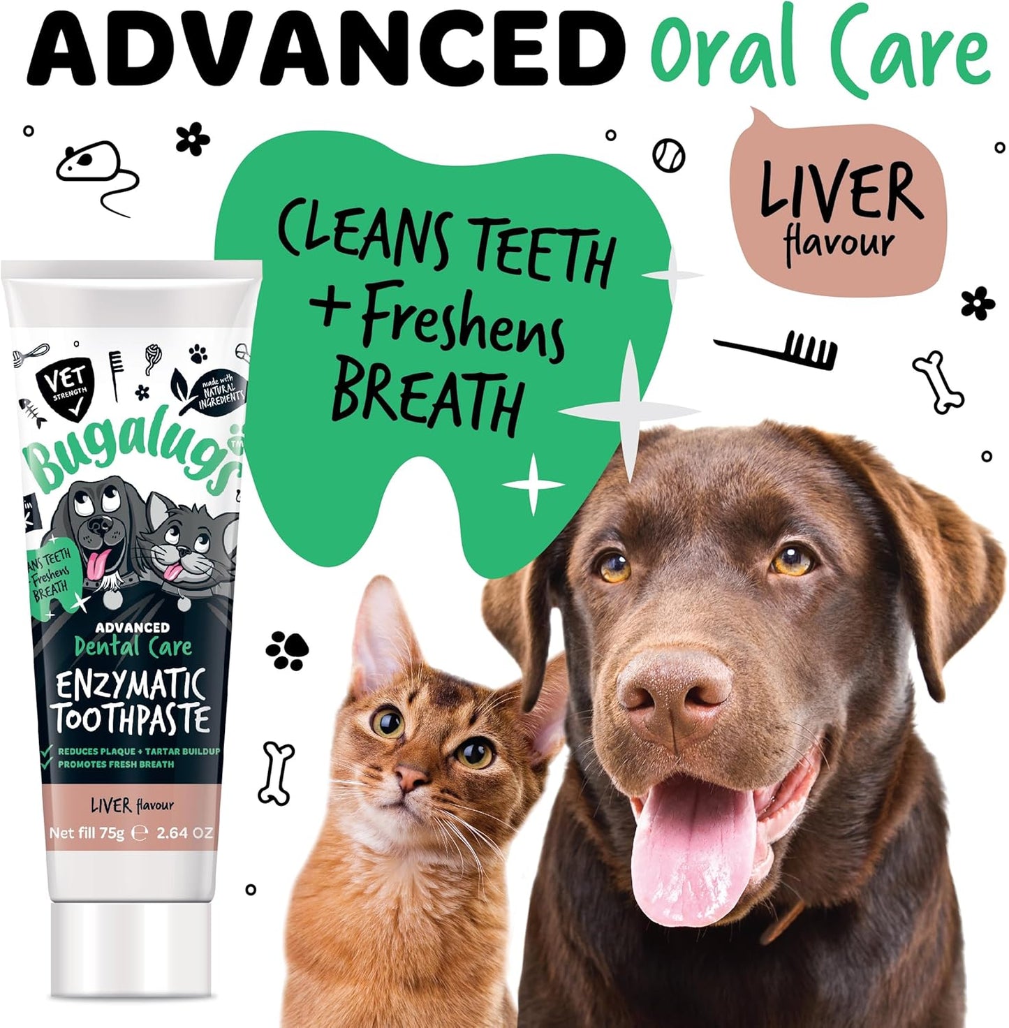 Dental Enzymatic Dog Toothpaste & Cat Toothpaste for Dog Teeth Cleaning, Dog Breath Freshener, Dog Plaque Remover & Tartar for Pets Use with Our Dog Toothbrush & Cat Toothbrush (Liver 75G)
