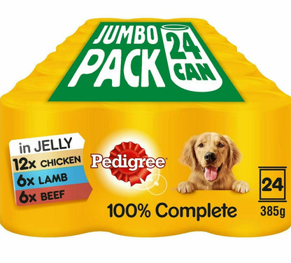 PEDIGREE Mixed Can Selection in Jelly, 24 x 385g - Dog Food with Chicken, Lamb & Beef