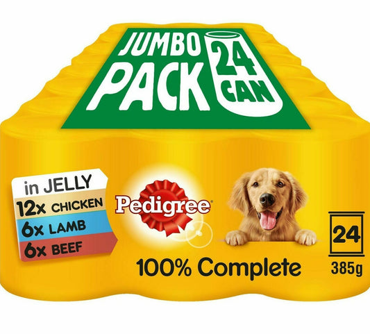 PEDIGREE Mixed Can Selection in Jelly, 24 x 385g - Dog Food with Chicken, Lamb & Beef