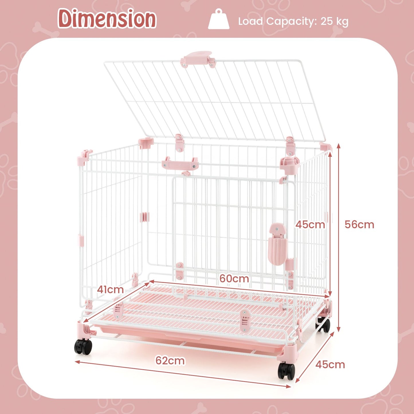 Folding Dog Kennel with Dual Locking Doors and Mobility Wheels