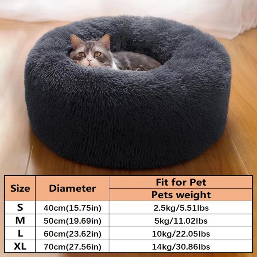 Premium Plush Faux Fur Donut Bed for Cats and Small to Medium Dogs - Comfortable, Washable, and Warm