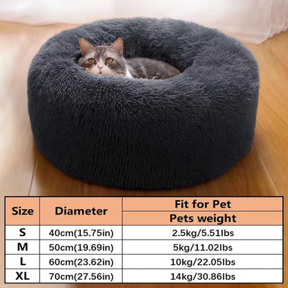 Premium Plush Faux Fur Donut Bed for Cats and Small to Medium Dogs - Comfortable, Washable, and Warm