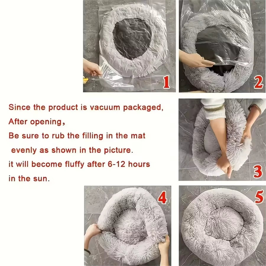 Premium Plush Faux Fur Donut Bed for Cats and Small to Medium Dogs - Comfortable, Washable, and Warm