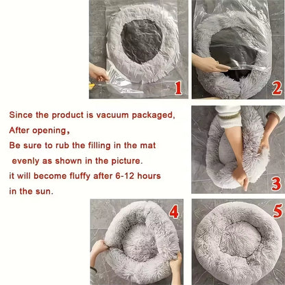 Premium Plush Faux Fur Donut Bed for Cats and Small to Medium Dogs - Comfortable, Washable, and Warm