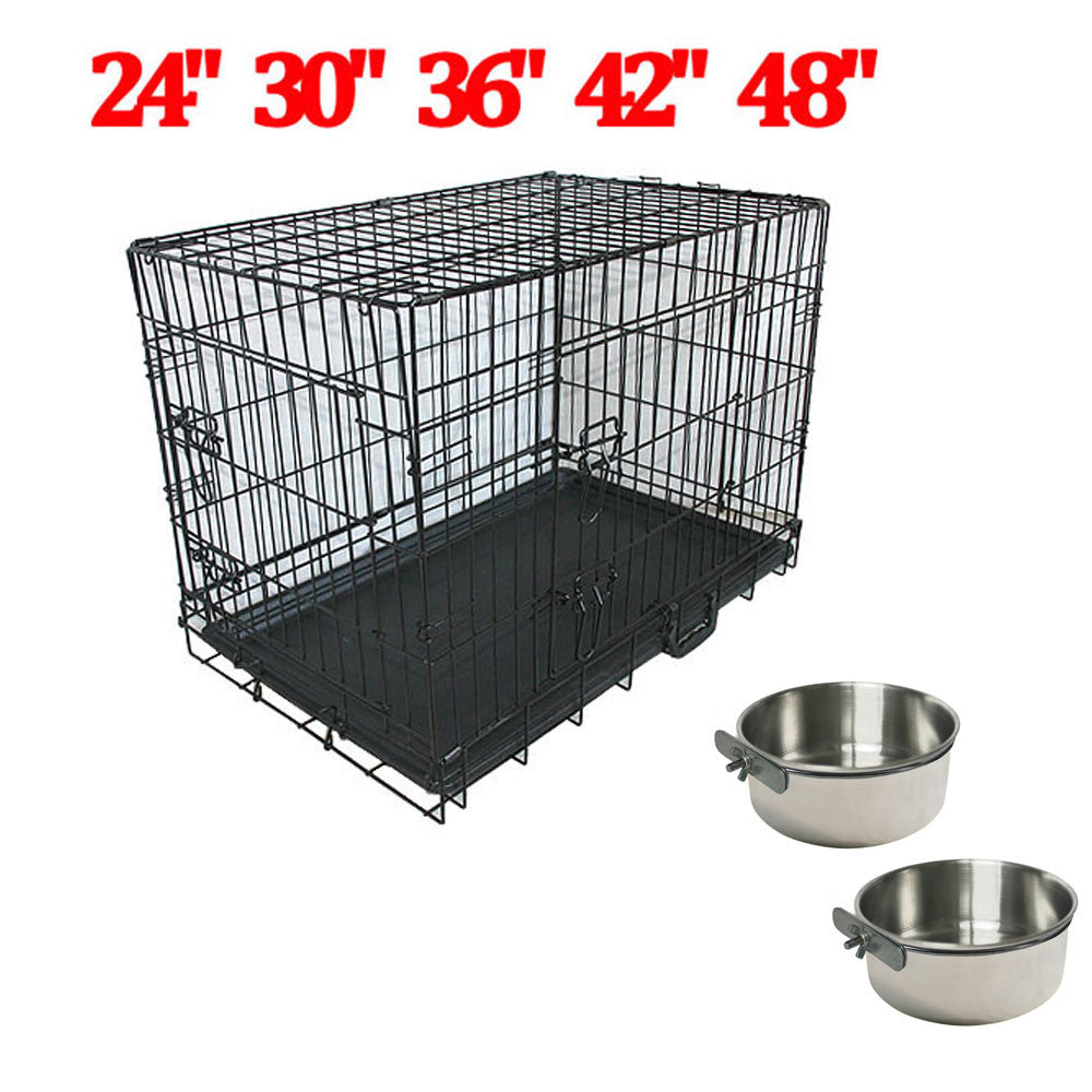 Metal Dog Crate and Carrier with Folding Design and Feeding Bowls for Training and Travel