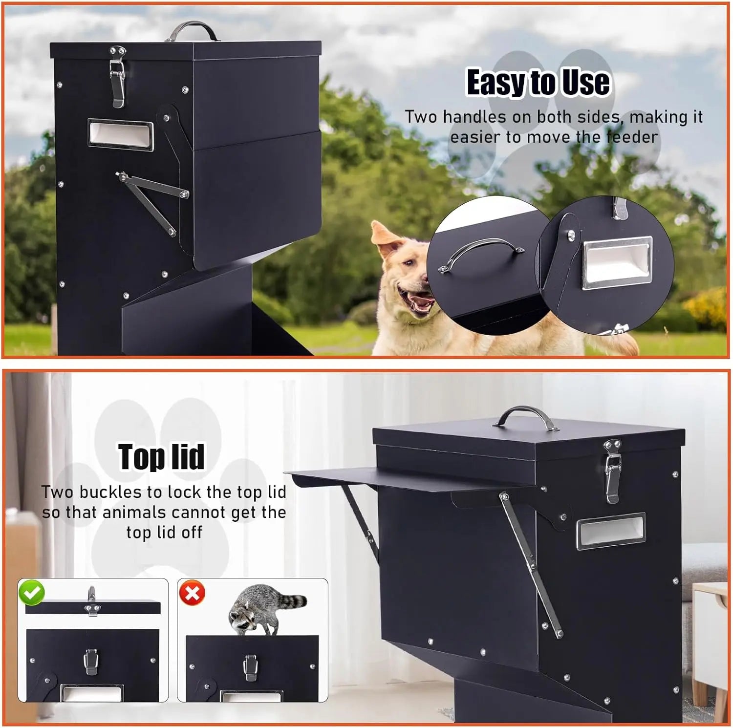 Outdoor Automatic Dog Feeder for Large Breeds - 25 lbs Galvanized Gravity Dog Food Dispenser and Hanging Feeder for Dogs, Chickens, and Farm Animals