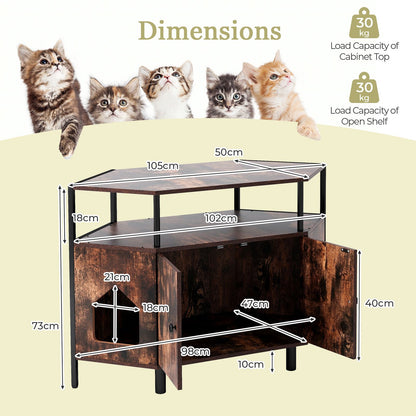 Corner Cat Litter Box Enclosure with Integrated Open Shelf